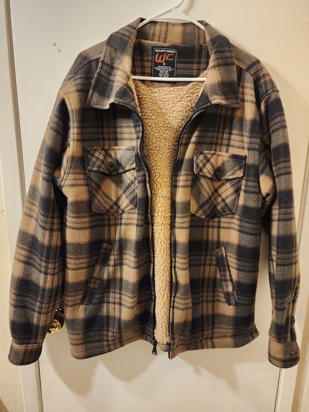 Walnut Creek Men's Plaid Faux Fur/Wool Zip Jacket - Tan/Black